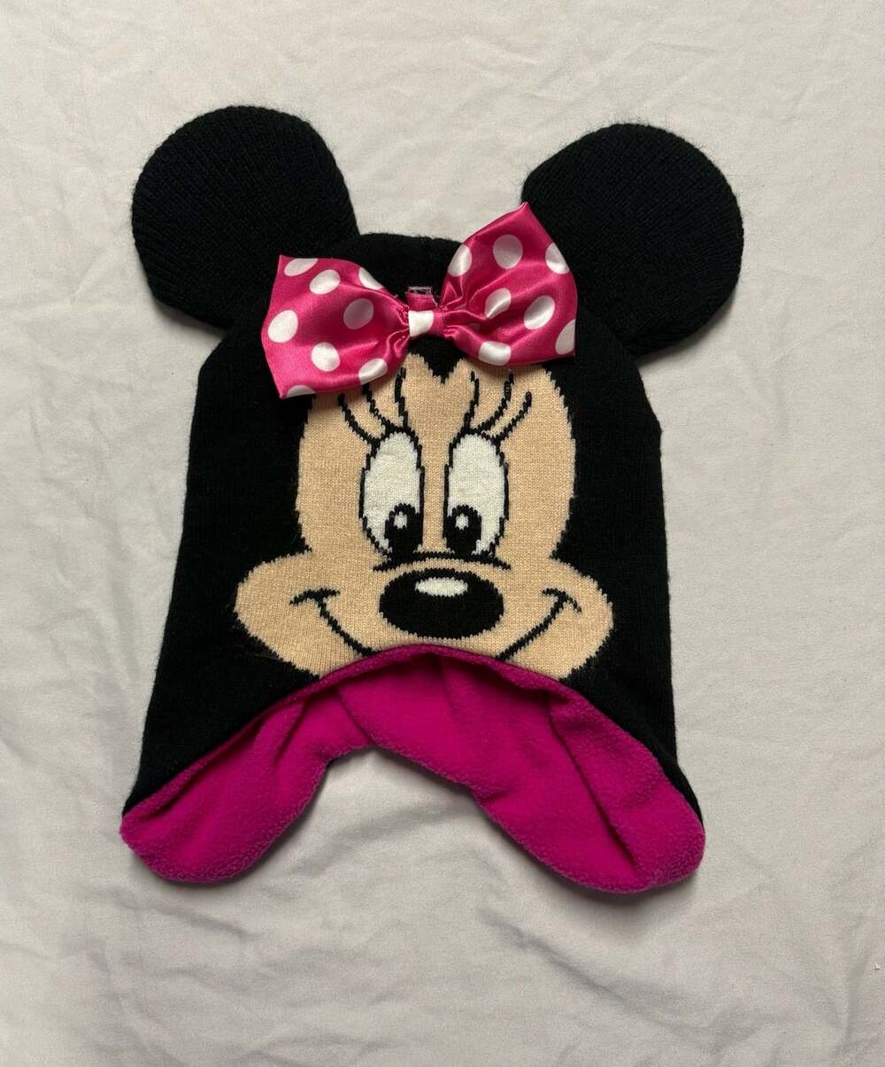 Disney Minnie Mouse Toddler Girls Knit Peruvian Style Winter Hat Black Pink Bow